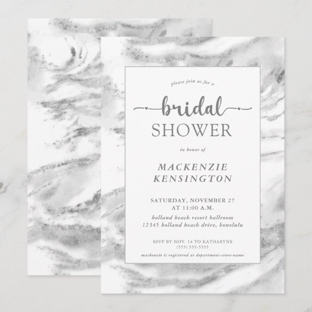 Elegant Silver Foil Marble Möhippa Inbjudningar (Fram/baksida)