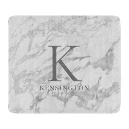 Elegant Silver Foil Marble Monogram