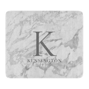 Elegant Silver Foil Marble Monogram
