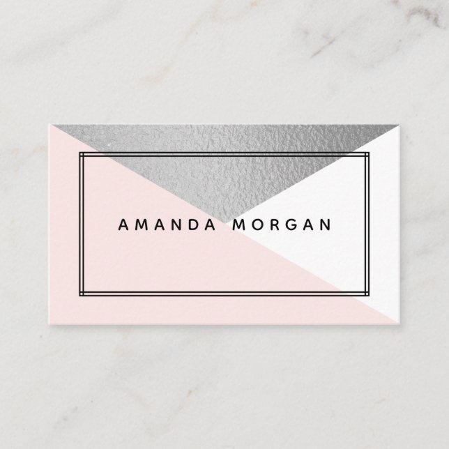 Elegant Silver Foil och  Modern Geometric Stil Visitkort (Framsida)