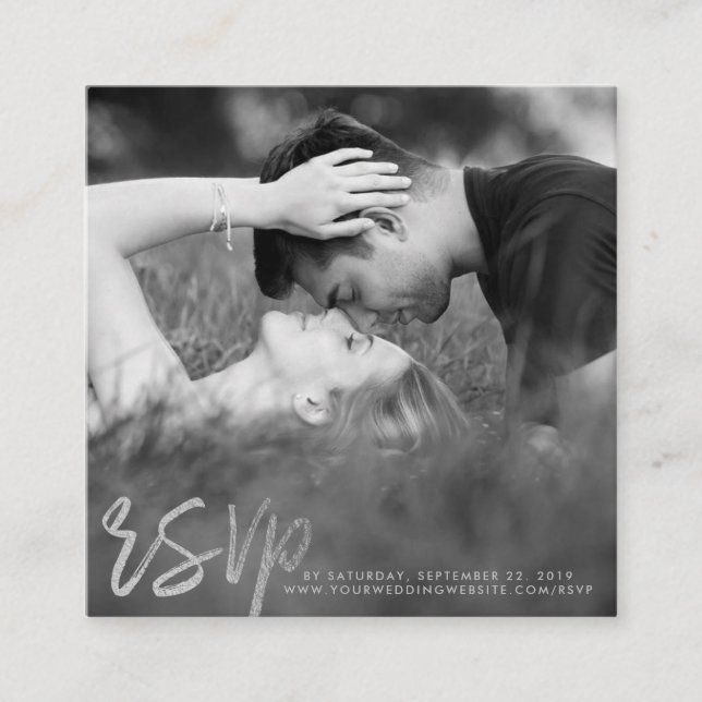 Elegant Silver Foil Script Photo OSA Tilläggskort (Framsida)