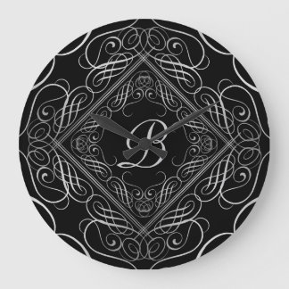 Elegant Silver Foil See Filigree Scrollwork Black Stor Klocka