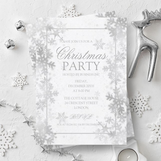 Elegant Silver Foil Snöflingor jul Party Inbjudningar (Elegant Silver Foil Snowflakes Christmas Party Invitation)
