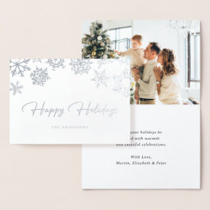 Elegant Silver Foil Snowflake Photo Helgdagskorts Folierat Kort