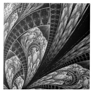 Elegant Silver Fractal Design Digital Art Kakelplatta