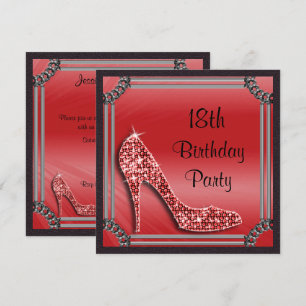Elegant Silver Framed Red Stiletto 18:e födelsedag Inbjudningar