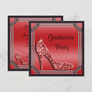 Elegant Silver Framed Red Stiletto Studenten Inbjudningar