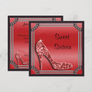 Elegant Silver Framed Red Stiletto Sweet 16 Inbjudningar
