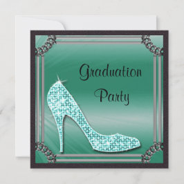 Elegant Silver Framed Teal Stiletto Studenten Inbjudningar