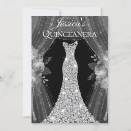 Elegant Silver-gardindrad Quinceanera Party Inbjudningar