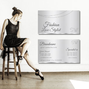 Elegant Silver Glamous med Monogram Snyggt Visitkort