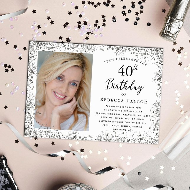Elegant Silver Glitter 40-årsfirande Inbjudningar (Skapare uppladdad)