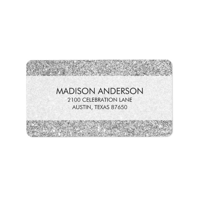 Elegant Silver Glitter Adressetikett (Framsidan)