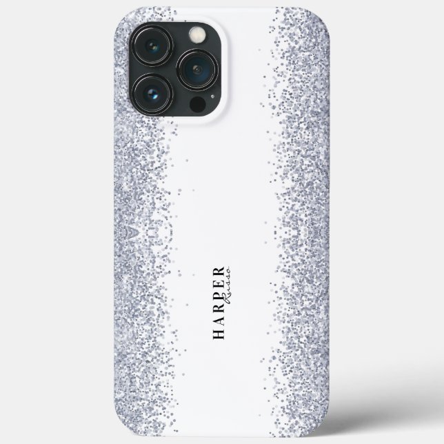 Elegant Silver Glitter Anpassat Namn  (Baksida)