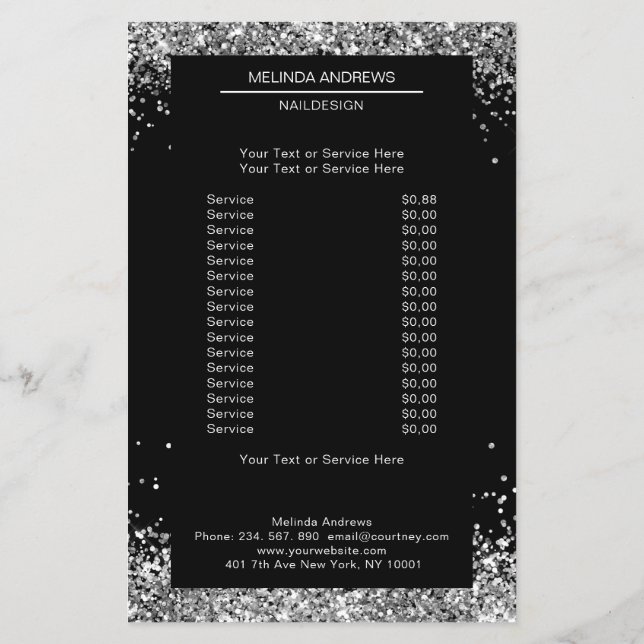 Elegant Silver Glitter, båda sidornas flygblad (Baksidan)