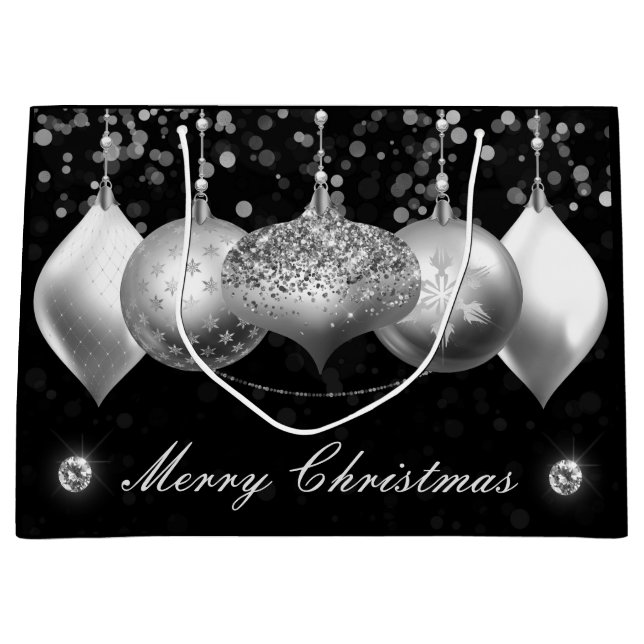 Elegant Silver Glitter Baubles God jul (Framsidan)