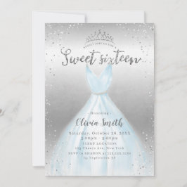 Elegant silver glitter (blåblå) (söt) 16 inbjudningar