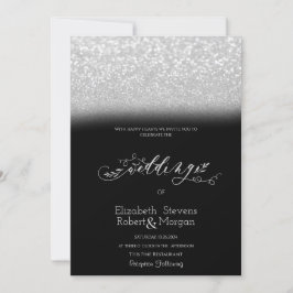 Elegant Silver Glitter Bokeh Black Bröllop Inbjudningar