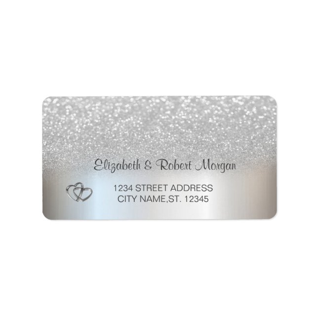 Elegant Silver Glitter Bokeh Bröllop Adressetikett (Framsidan)