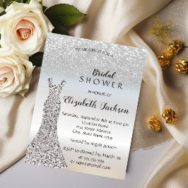 Elegant Silver Glitter Bokeh, Bröllopsduschklännin Inbjudningar