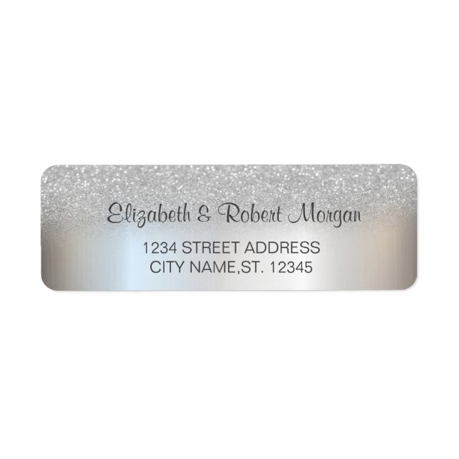 Elegant Silver Glitter Bokeh Bröllopsetikett Returadress Etikett (Framsidan)