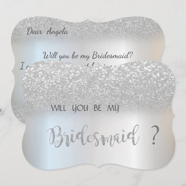 Elegant Silver Glitter Bokeh  Brudtärna Kort (Fram/baksida)