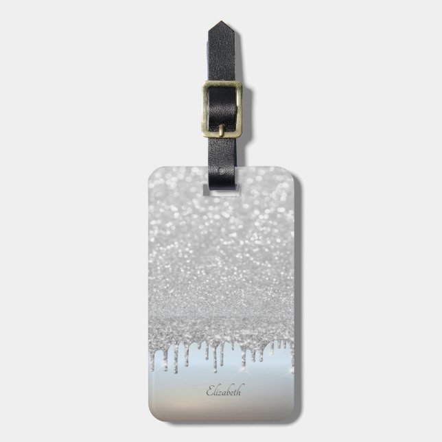 Elegant Silver Glitter bokeh Drift Bagagebricka (Vertikal Framsida)