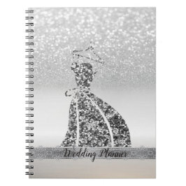 Elegant Silver Glitter Bokeh, Klänning, Spets Anteckningsbok