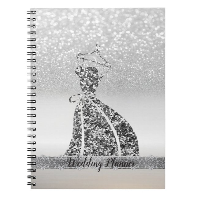 Elegant Silver Glitter Bokeh, Klänning, Spets Anteckningsbok (Framsidan)