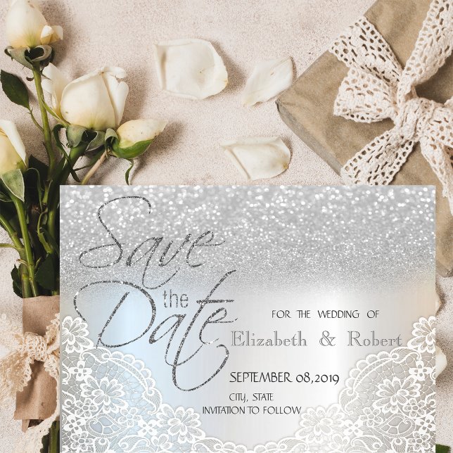 Elegant Silver Glitter Bokeh, Lace Spara Datum Datumet (Skapare uppladdad)