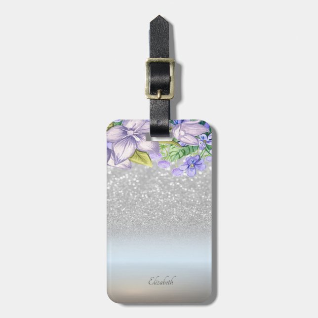 Elegant Silver Glitter bokeh Ombre, blommor Bagagebricka (Vertikal Framsida)
