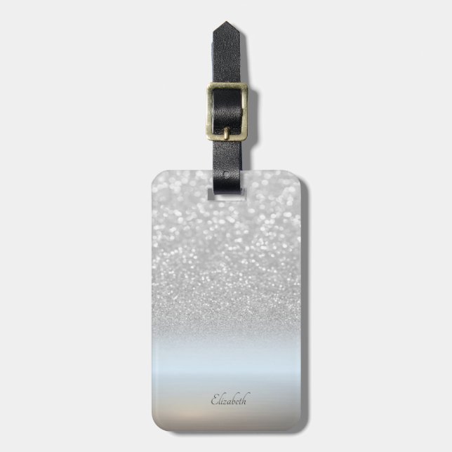 Elegant Silver Glitter Bokeh Ombre - Personlig Bagagebricka (Vertikal Framsida)