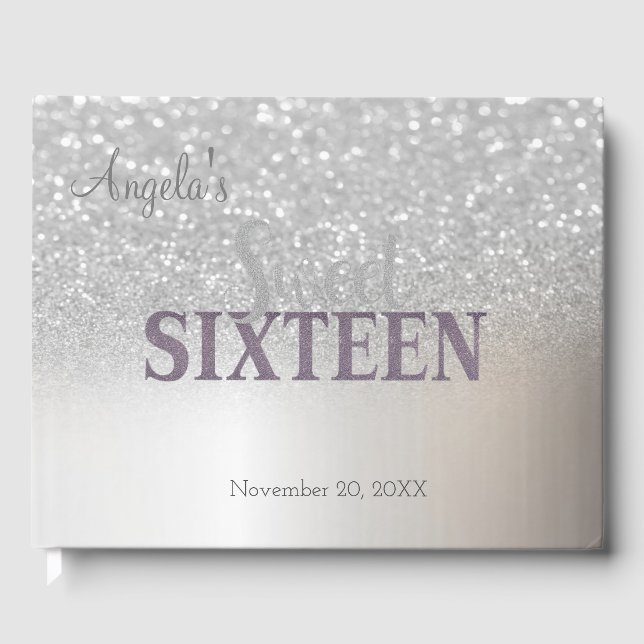 Elegant Silver Glitter bokeh Ombre ,Söt 16 Gästböcker (Framsida)