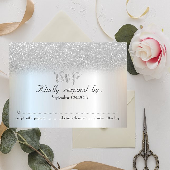 Elegant Silver Glitter Bokeh RSVP-kort Inbjudningar (Skapare uppladdad)