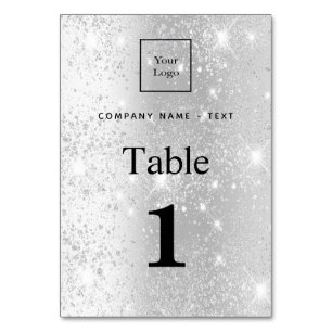 Elegant silver glitter bordsnummer logotyp café