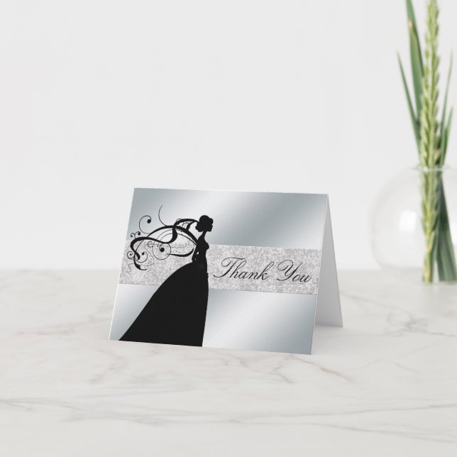 Elegant Silver Glitter Bride Tackkort Card (Framsida)