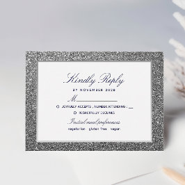 Elegant Silver Glitter Bröllop OSA Kort
