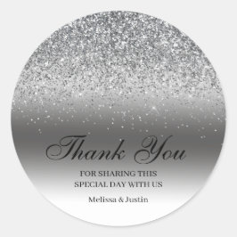 Elegant Silver Glitter Bröllop Runt Klistermärke