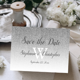 Elegant Silver Glitter Bröllop spara datum Vykort