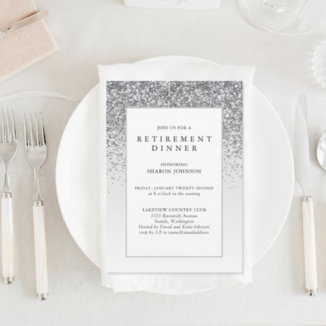 Elegant Silver Glitter Business Pension Party Inbjudningar (Skapare uppladdad)