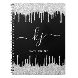 Elegant Silver Glitter Drives 2 Monogram-skript Anteckningsbok