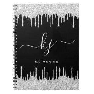 Elegant Silver Glitter Drives 2 Monogram-skript Anteckningsbok