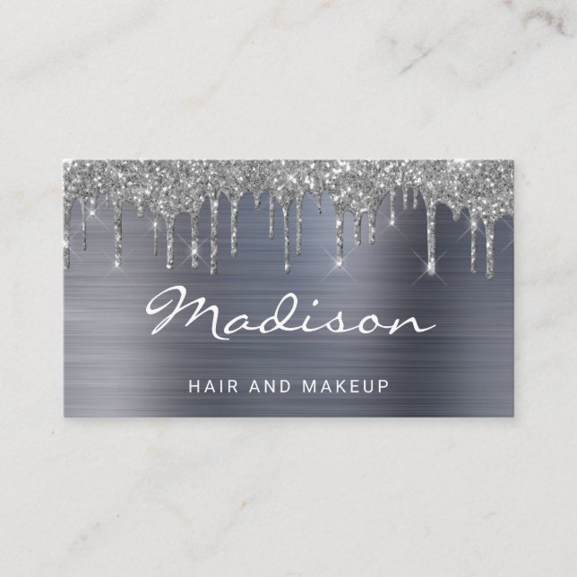 Elegant Silver Glitter Drives Stylist Visitkort (Framsida)