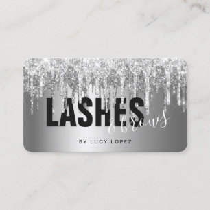 Elegant silver glitter droppar lash & brows visitkort