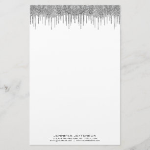 Elegant silver glitter dropppapper brevpapper