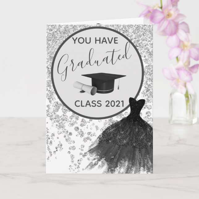 Elegant Silver Glitter Du kan Bära Dress Grad Kort (Orkide)