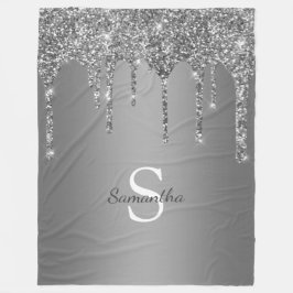 Elegant silver glitter glans droppande monogramnam fleecefilt