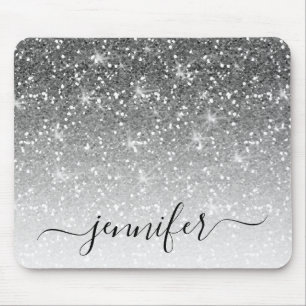 Elegant Silver Glitter Gnistra ditt namn Musmatta