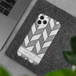 Elegant Silver Glitter Herringbone Chevron Mönster
