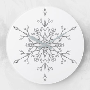 Elegant Silver Glitter Jul Snöflinga Högtid Stor Klocka